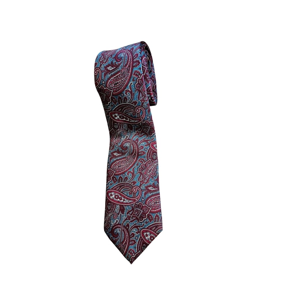 Bert Pulitzer Mens Silk Neck Tie Paisley USA Made Burgundy Blue Classic